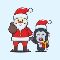 schattig gorilla met de kerstman claus. schattig Kerstmis tekenfilm illustratie. vector