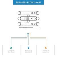server. structuur. rek. databank. gegevens bedrijf stromen tabel ontwerp met 3 stappen. lijn icoon voor presentatie achtergrond sjabloon plaats voor tekst vector