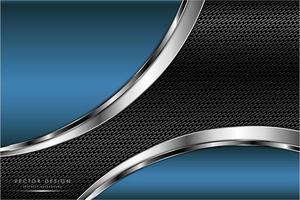 metallic blauw en zilver ontwerp met koolstofvezel textuur vector