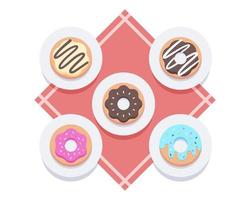 zoete donuts op plat leggen vector