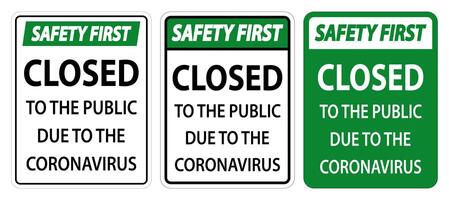 gesloten voor publiek vanwege coronavirusborden vector