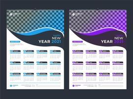 moderne blauwe en paarse 2021 kalendersjabloon vector