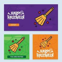 gelukkig halloween uitnodiging ontwerp met bezem vector