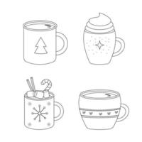 reeks van schets schets van Kerstmis winter cups met snoepgoed. vector illustratie