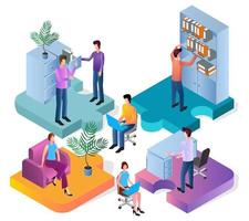 kantoor werk.coworking ruimte.jong mensen mannen en Dames werken in de kantoor.de concept van samenwerking.teamwork.isometric vector illustratie.