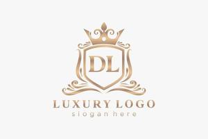 eerste dl brief Koninklijk luxe logo sjabloon in vector kunst voor restaurant, royalty, boetiek, cafe, hotel, heraldisch, sieraden, mode en andere vector illustratie.