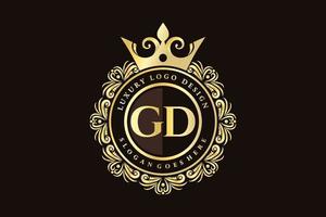 gd eerste brief goud kalligrafische vrouwelijk bloemen hand- getrokken heraldisch monogram antiek wijnoogst stijl luxe logo ontwerp premie vector