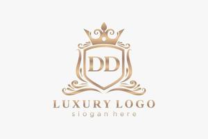 eerste dd brief Koninklijk luxe logo sjabloon in vector kunst voor restaurant, royalty, boetiek, cafe, hotel, heraldisch, sieraden, mode en andere vector illustratie.