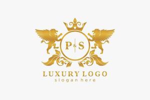 eerste ps brief leeuw Koninklijk luxe logo sjabloon in vector kunst voor restaurant, royalty, boetiek, cafe, hotel, heraldisch, sieraden, mode en andere vector illustratie.