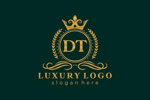 eerste dt brief Koninklijk luxe logo sjabloon in vector kunst voor restaurant, royalty, boetiek, cafe, hotel, heraldisch, sieraden, mode en andere vector illustratie.