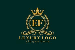 eerste ef brief Koninklijk luxe logo sjabloon in vector kunst voor restaurant, royalty, boetiek, cafe, hotel, heraldisch, sieraden, mode en andere vector illustratie.