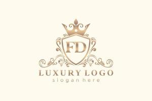 eerste fd brief Koninklijk luxe logo sjabloon in vector kunst voor restaurant, royalty, boetiek, cafe, hotel, heraldisch, sieraden, mode en andere vector illustratie.