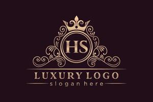 hs eerste brief goud kalligrafische vrouwelijk bloemen hand- getrokken heraldisch monogram antiek wijnoogst stijl luxe logo ontwerp premie vector