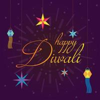 gelukkig diwali met lantaarns en fonkeling premie vector illustratie