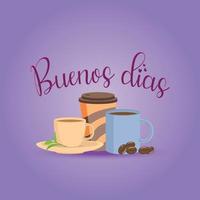 buenos dias met thee en koffie premie vector illustratie