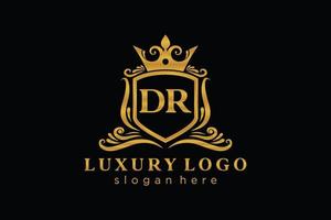 eerste dr brief Koninklijk luxe logo sjabloon in vector kunst voor restaurant, royalty, boetiek, cafe, hotel, heraldisch, sieraden, mode en andere vector illustratie.