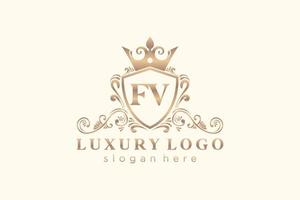 eerste fv brief Koninklijk luxe logo sjabloon in vector kunst voor restaurant, royalty, boetiek, cafe, hotel, heraldisch, sieraden, mode en andere vector illustratie.