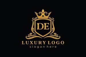 eerste de brief Koninklijk luxe logo sjabloon in vector kunst voor restaurant, royalty, boetiek, cafe, hotel, heraldisch, sieraden, mode en andere vector illustratie.