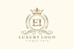 eerste ei brief Koninklijk luxe logo sjabloon in vector kunst voor restaurant, royalty, boetiek, cafe, hotel, heraldisch, sieraden, mode en andere vector illustratie.