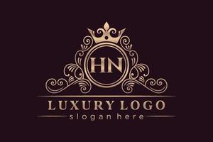 hn eerste brief goud kalligrafische vrouwelijk bloemen hand- getrokken heraldisch monogram antiek wijnoogst stijl luxe logo ontwerp premie vector