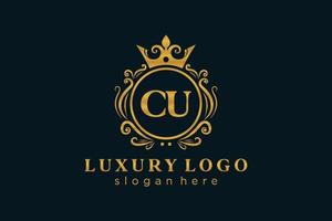 eerste cu brief Koninklijk luxe logo sjabloon in vector kunst voor restaurant, royalty, boetiek, cafe, hotel, heraldisch, sieraden, mode en andere vector illustratie.