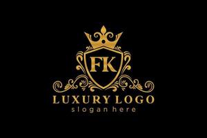 eerste fk brief Koninklijk luxe logo sjabloon in vector kunst voor restaurant, royalty, boetiek, cafe, hotel, heraldisch, sieraden, mode en andere vector illustratie.