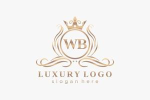 eerste wb brief Koninklijk luxe logo sjabloon in vector kunst voor restaurant, royalty, boetiek, cafe, hotel, heraldisch, sieraden, mode en andere vector illustratie.