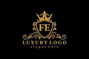 eerste fe brief Koninklijk luxe logo sjabloon in vector kunst voor restaurant, royalty, boetiek, cafe, hotel, heraldisch, sieraden, mode en andere vector illustratie.