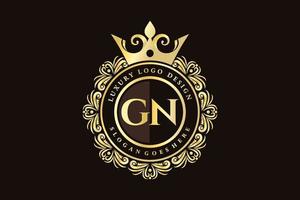 gn eerste brief goud kalligrafische vrouwelijk bloemen hand- getrokken heraldisch monogram antiek wijnoogst stijl luxe logo ontwerp premie vector