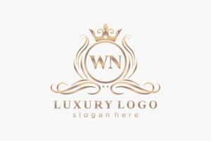 eerste wn brief Koninklijk luxe logo sjabloon in vector kunst voor restaurant, royalty, boetiek, cafe, hotel, heraldisch, sieraden, mode en andere vector illustratie.