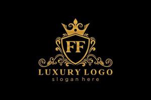 eerste ff brief Koninklijk luxe logo sjabloon in vector kunst voor restaurant, royalty, boetiek, cafe, hotel, heraldisch, sieraden, mode en andere vector illustratie.