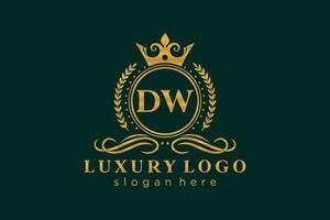 eerste dw brief Koninklijk luxe logo sjabloon in vector kunst voor restaurant, royalty, boetiek, cafe, hotel, heraldisch, sieraden, mode en andere vector illustratie.