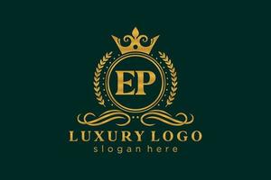 eerste ep brief Koninklijk luxe logo sjabloon in vector kunst voor restaurant, royalty, boetiek, cafe, hotel, heraldisch, sieraden, mode en andere vector illustratie.