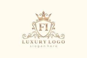 eerste fi brief Koninklijk luxe logo sjabloon in vector kunst voor restaurant, royalty, boetiek, cafe, hotel, heraldisch, sieraden, mode en andere vector illustratie.