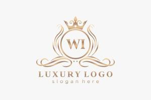 eerste wi brief Koninklijk luxe logo sjabloon in vector kunst voor restaurant, royalty, boetiek, cafe, hotel, heraldisch, sieraden, mode en andere vector illustratie.