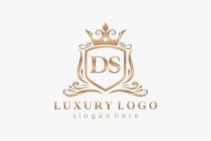 eerste ds brief Koninklijk luxe logo sjabloon in vector kunst voor restaurant, royalty, boetiek, cafe, hotel, heraldisch, sieraden, mode en andere vector illustratie.