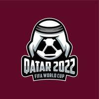 qatar 2022 met een bal symbool vervelend een hoed logo. fifa wereld kop qatar 2022, wereld kampioenschap 2022 in qatar. vector