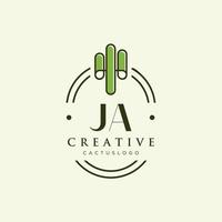 ja eerste brief groen cactus logo vector