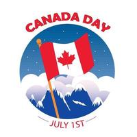 gelukkig Canada dag poster bergen met vlag van Canada vector illustratie