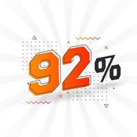 92 korting afzet banier Promotie. 92 procent verkoop promotionele ontwerp. vector