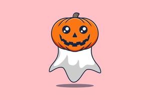 schattig mascotte tekenfilm eng geest pompoen halloween vector