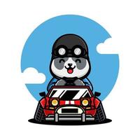 schattig panda het rijden een racing auto vector