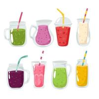 kleurrijk reeks van smoothies. superfoods en Gezondheid of ontgiften eetpatroon voedsel concept in schetsen stijl vector