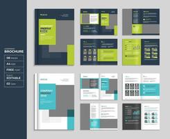 blauw of groen zakelijke 8 bladzijde brochure en boekje sjabloon, modern bedrijf profiel lay-out pro vector