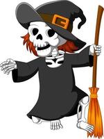 halloween skelet vervelend een heks hoed vector