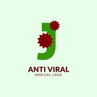 brief j antiviraal medisch en gezondheidszorg vector logo ontwerp