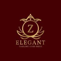 brief z elegant bladeren en kroon kam vector logo ontwerp