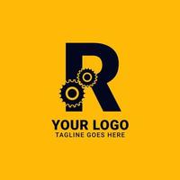 brief r met uitrusting voor technologie en mechanisch vector logo ontwerp