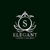 brief s elegant bladeren en kroon kam vector logo ontwerp