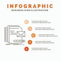 merk. bedrijf. identiteit. brief. presentatie infographics sjabloon voor website en presentatie. lijn grijs icoon met oranje infographic stijl vector illustratie